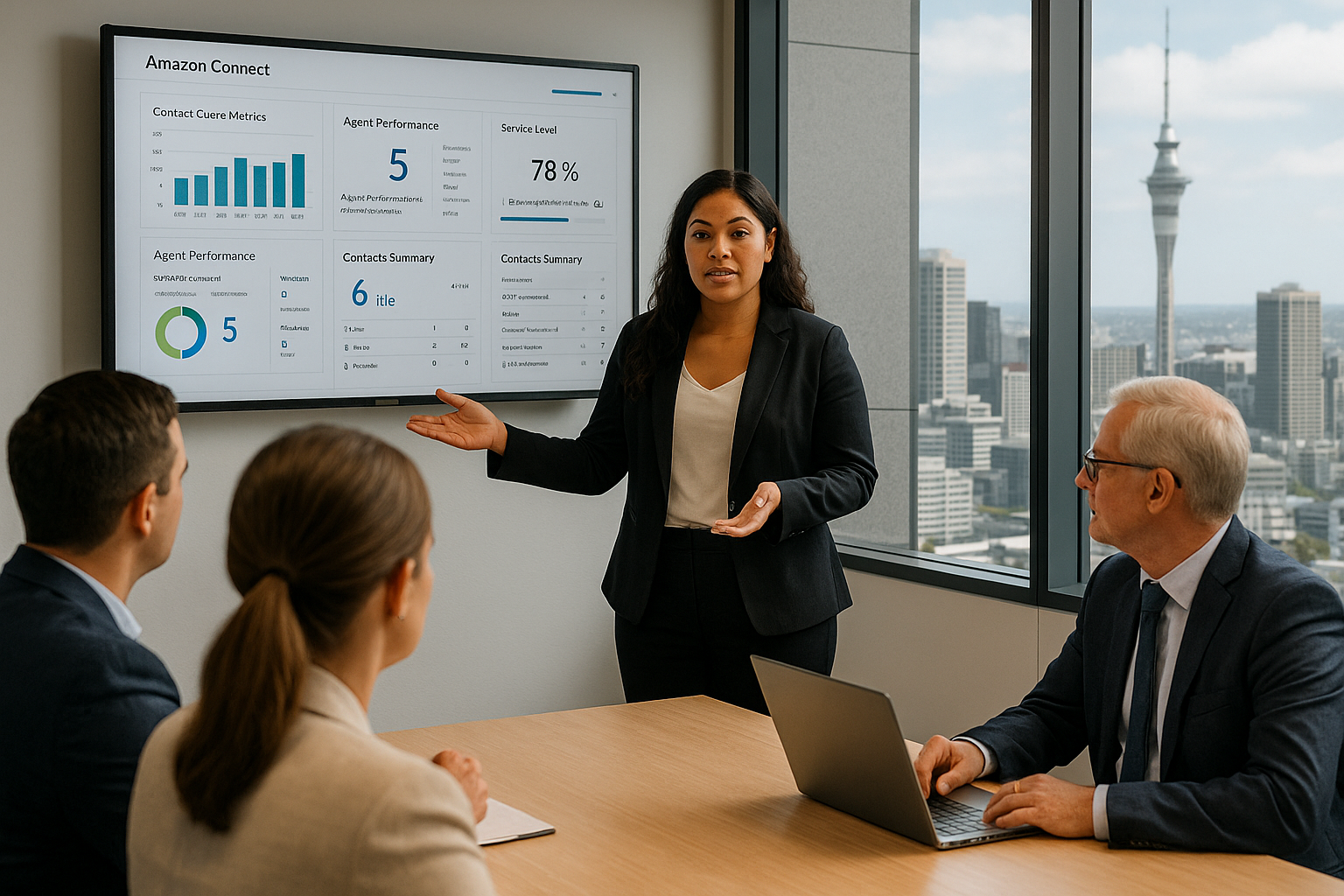 linkedin-psot-and-blog-4-Nov-bussiness-woman-presenting-an-AC-dashboard-to-leadership-in-AKL-meeting-room